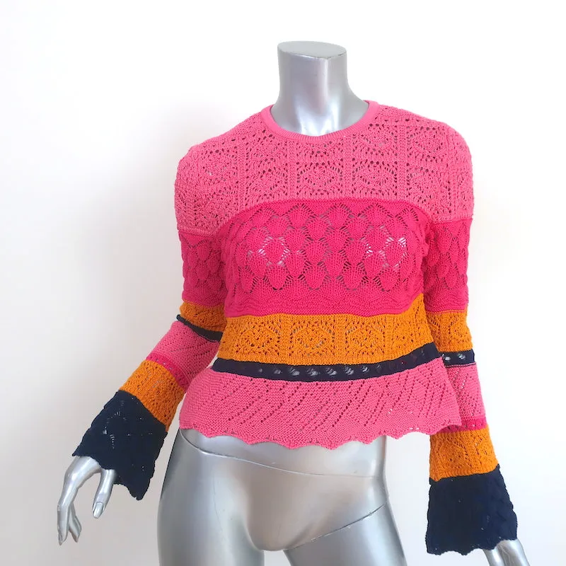 Carolina Herrera Haut en maille crochet à motifs colorés rose/jaune en coton taille S