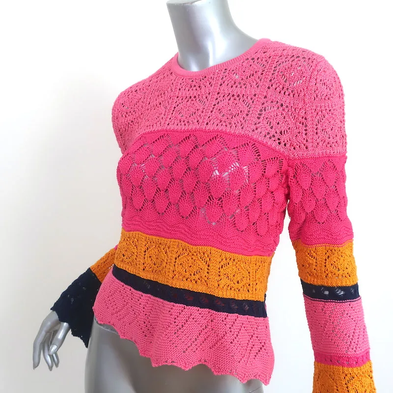 Carolina Herrera Haut en maille crochet à motifs colorés rose/jaune en coton taille S
