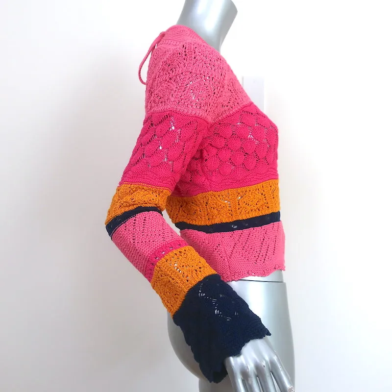 Carolina Herrera Haut en maille crochet à motifs colorés rose/jaune en coton taille S