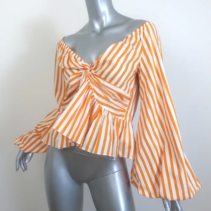 Caroline Constas Haut asymétrique à encolure drapée rayé orange Taille S