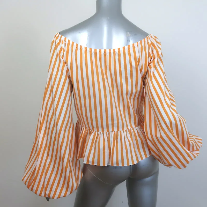 Caroline Constas Haut asymétrique à encolure drapée rayé orange Taille S