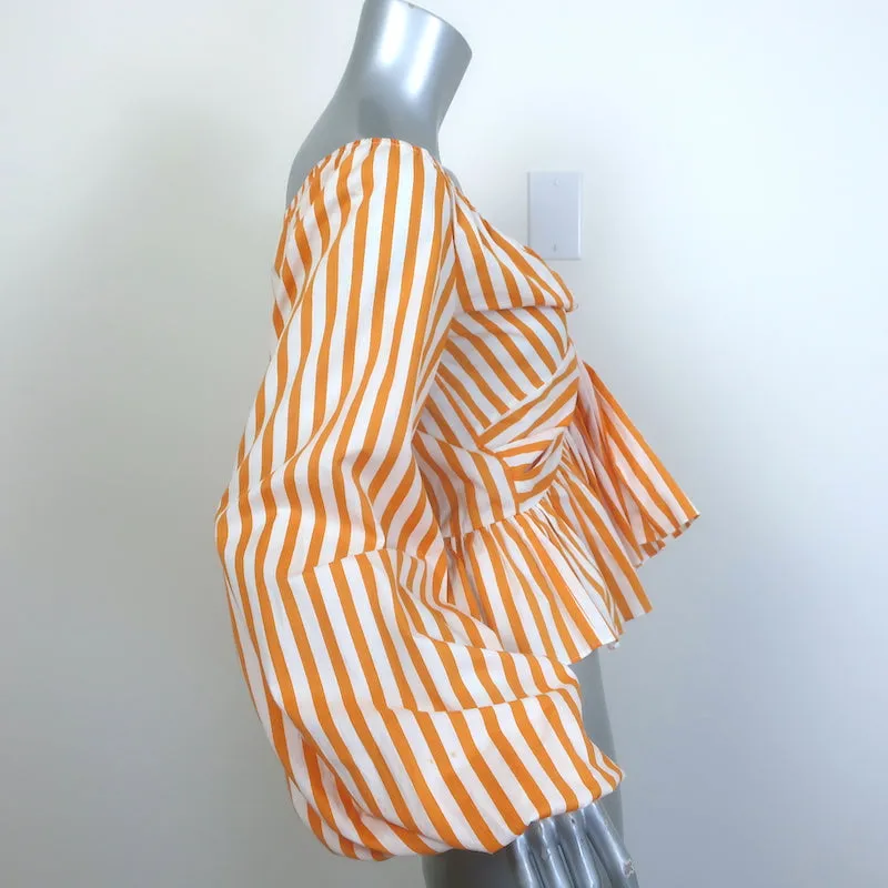 Caroline Constas Haut asymétrique à encolure drapée rayé orange Taille S