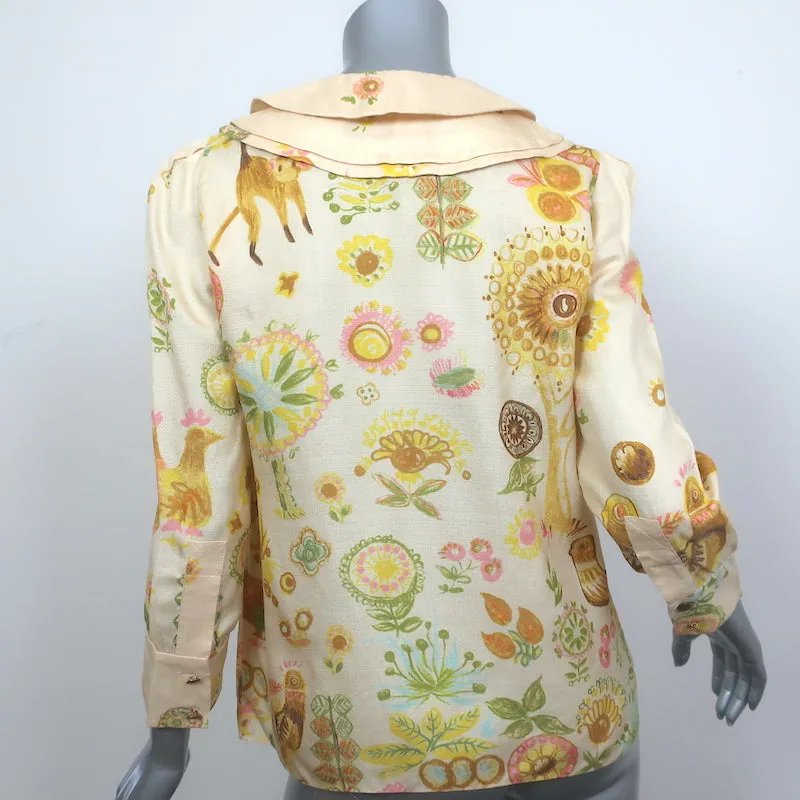 Chloe Blouse Boutonnée Jaune Clair en Soie Imprimée Taille 38 Top à Triple Col