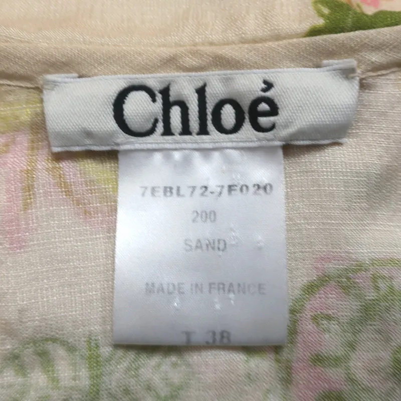 Chloe Blouse Boutonnée Jaune Clair en Soie Imprimée Taille 38 Top à Triple Col