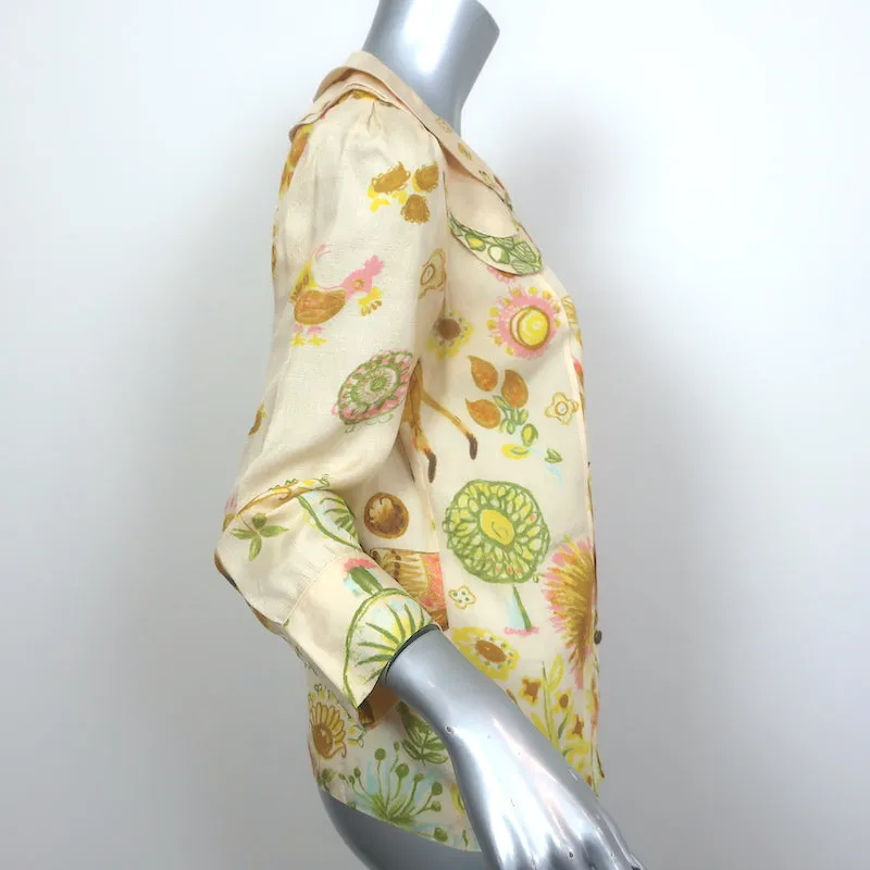 Chloe Blouse Boutonnée Jaune Clair en Soie Imprimée Taille 38 Top à Triple Col