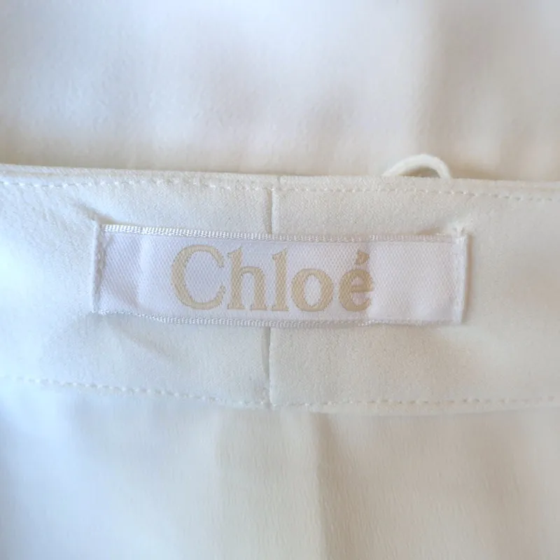 Chloé Blouse à Col en V en Crêpe de Lait Taille 40 Haut à Manches Courtes