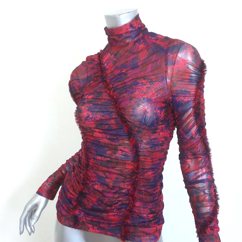 Cinq a Sept Ellianna Haut en Maille Plissé Imprimé Marbré Rouge/Violet Taille Moyenne
