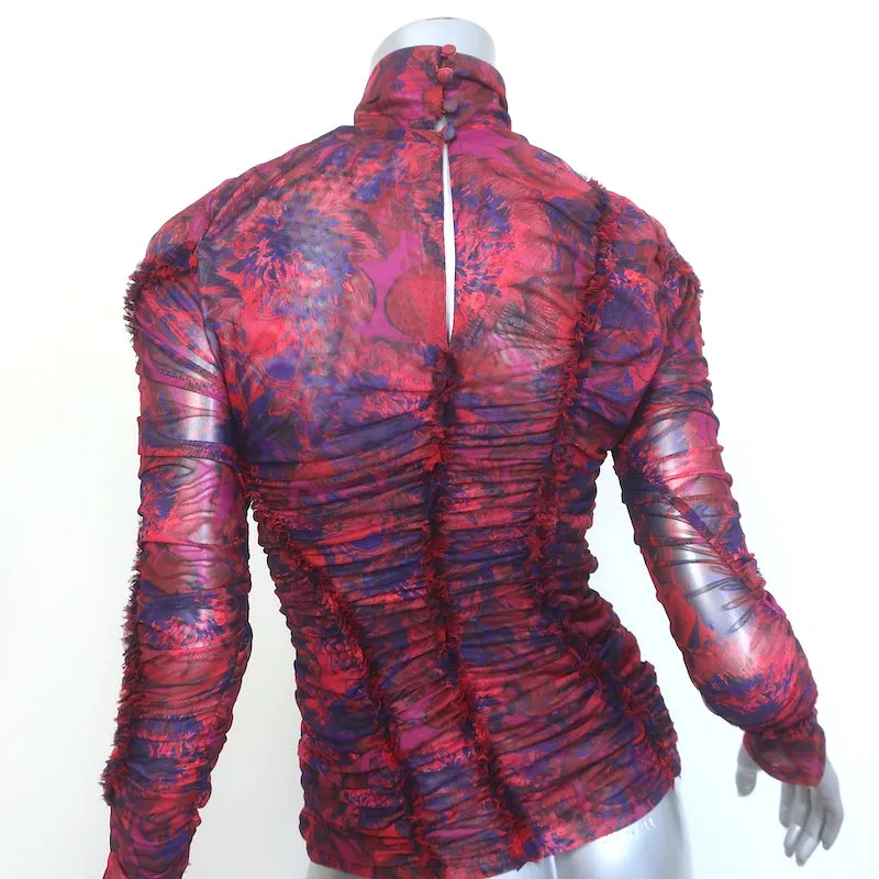 Cinq a Sept Ellianna Haut en Maille Plissé Imprimé Marbré Rouge/Violet Taille Moyenne