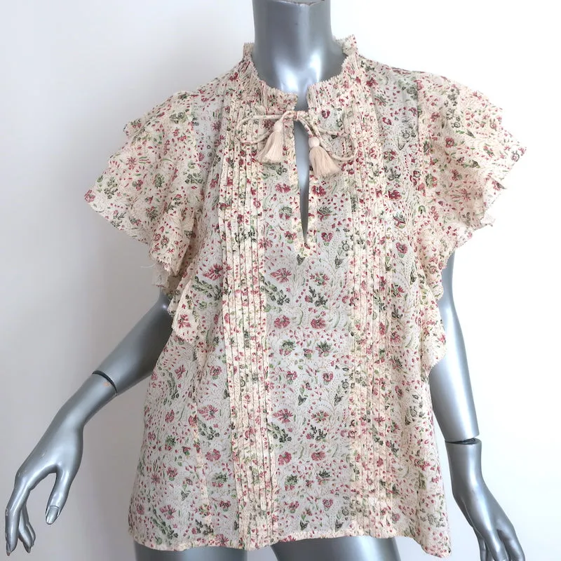 Cleobella Top Katy Crème Imprimé Floral en Coton Taille Large Blouse à Manches Papillon