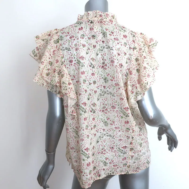 Cleobella Top Katy Crème Imprimé Floral en Coton Taille Large Blouse à Manches Papillon