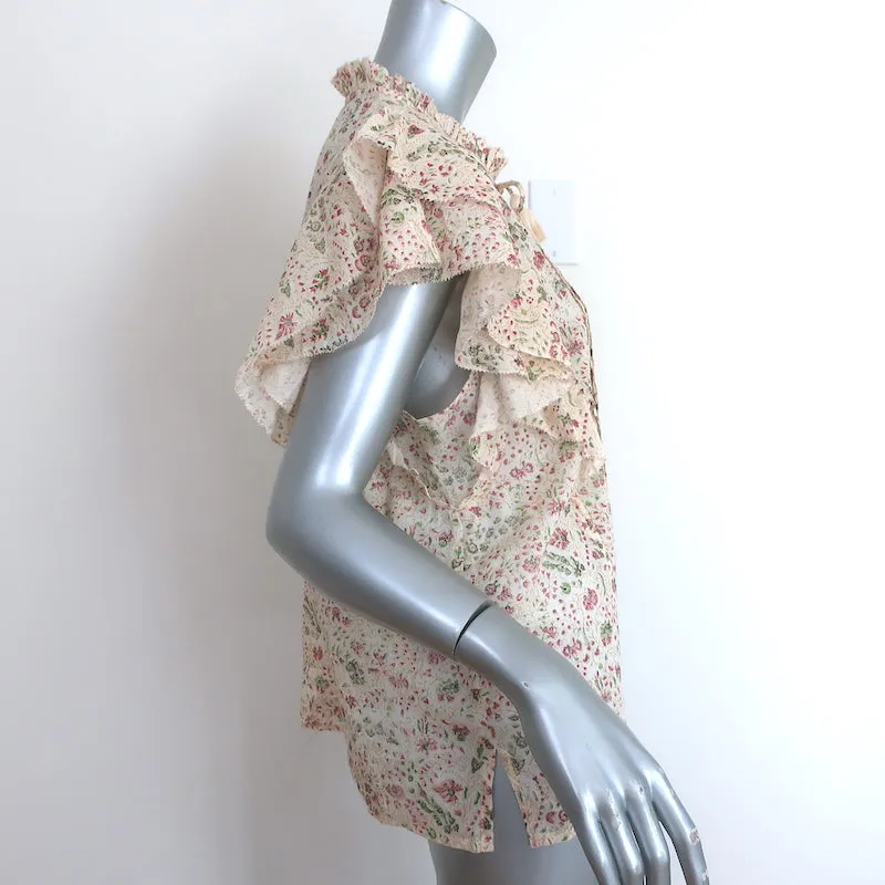 Cleobella Top Katy Crème Imprimé Floral en Coton Taille Large Blouse à Manches Papillon