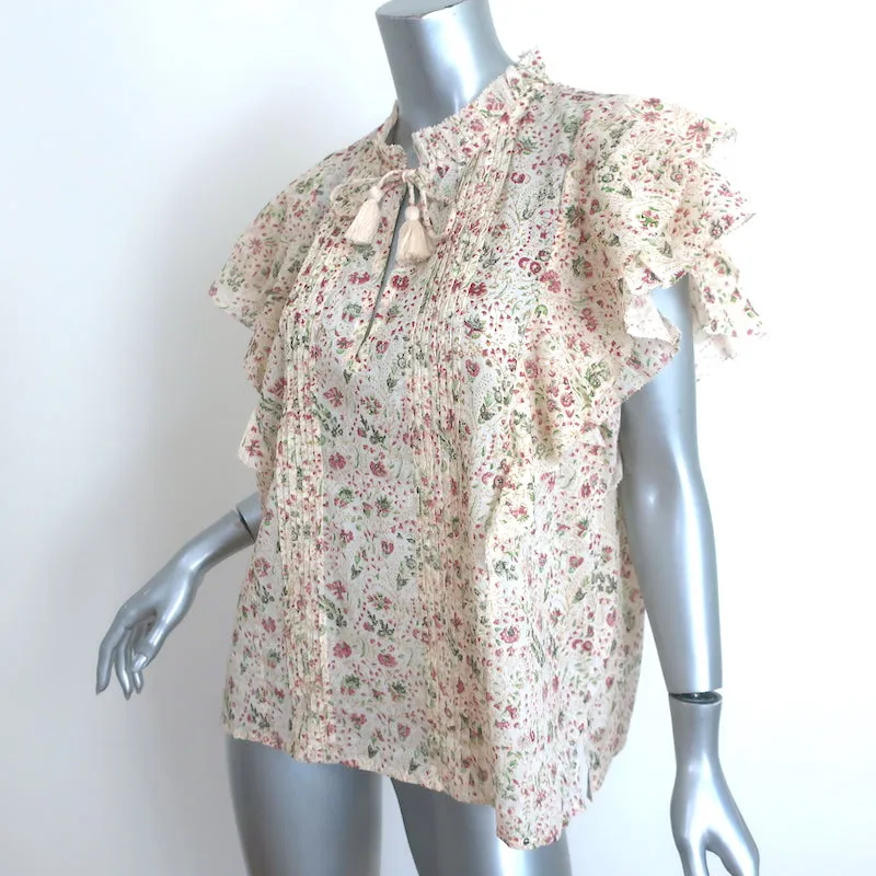 Cleobella Top Katy Crème Imprimé Floral en Coton Taille Large Blouse à Manches Papillon