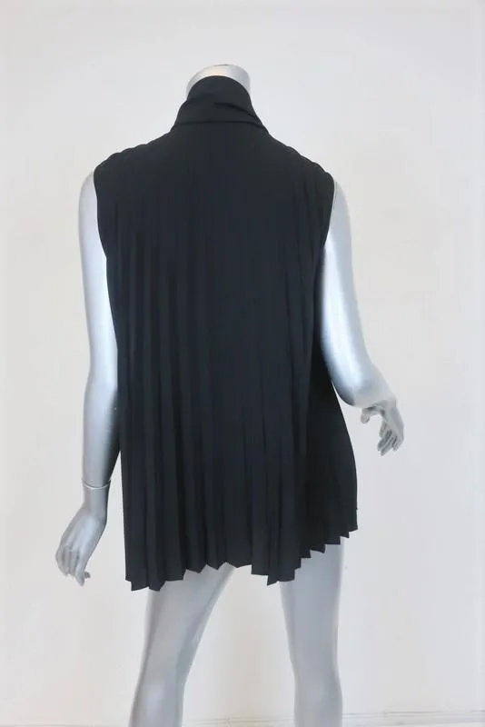 Haut à col noué noir en soie plissée taille petite blouse sans manches