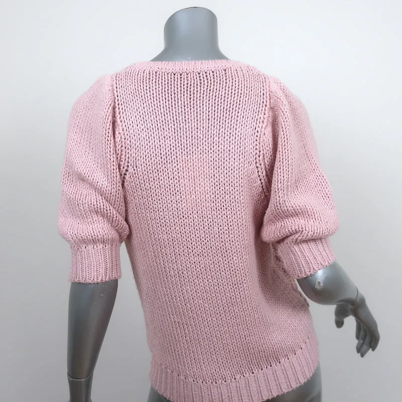 Haut en maille popcorn à manches ballon en coton par Autumn Cashmere - Rose - Taille Très Petite - NEUF