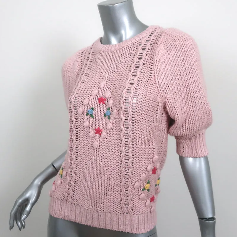 Haut en maille popcorn à manches ballon en coton par Autumn Cashmere - Rose - Taille Très Petite - NEUF