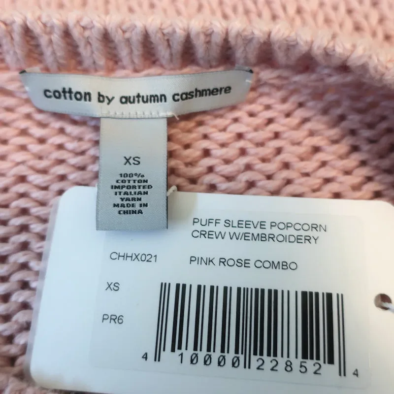 Haut en maille popcorn à manches ballon en coton par Autumn Cashmere - Rose - Taille Très Petite - NEUF
