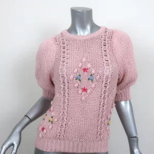 Cotton by Autumn Cashmere Puff Sleeve Popcorn Knit Top Pink Size Extra Small NEW