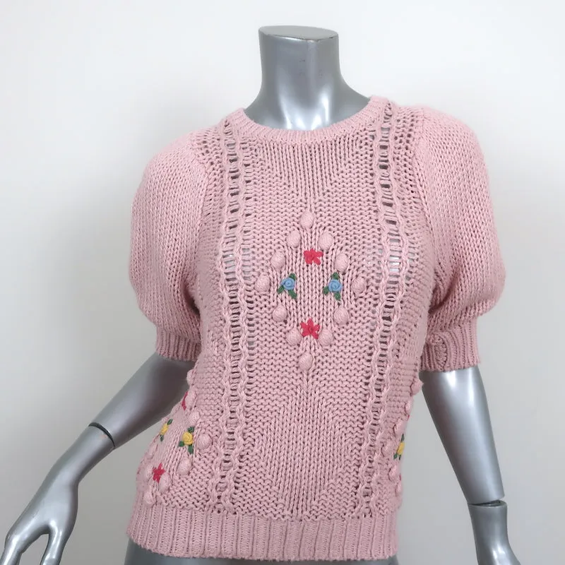 Haut en maille popcorn à manches ballon en coton par Autumn Cashmere - Rose - Taille Très Petite - NEUF