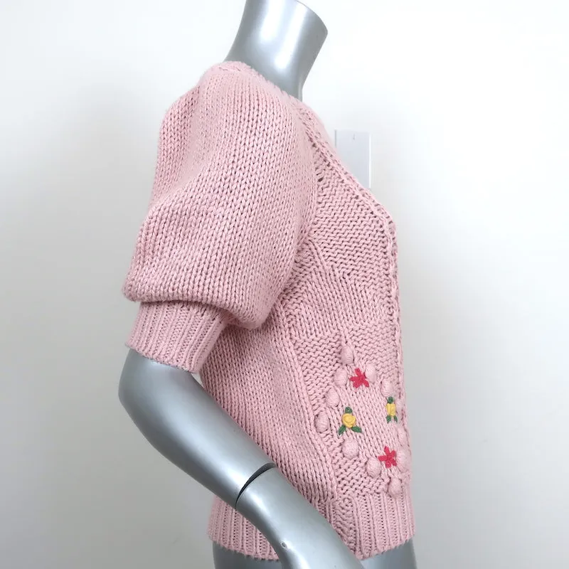 Haut en maille popcorn à manches ballon en coton par Autumn Cashmere - Rose - Taille Très Petite - NEUF