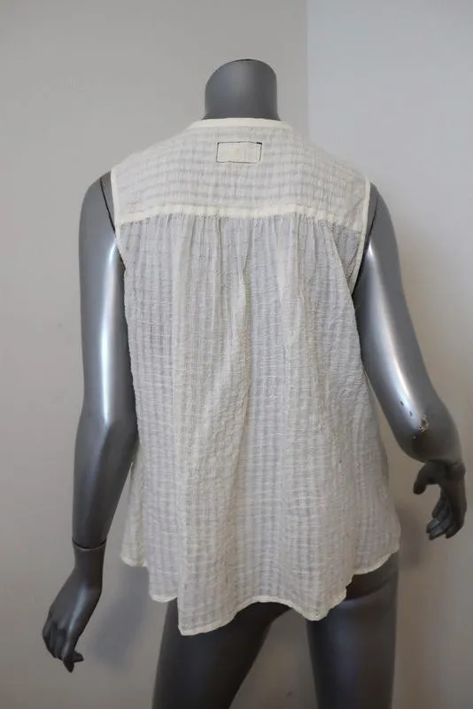 Current/Elliott Camila Trapèze Tank Crème Coton Froissé Taille 1 Haut Sans Manches