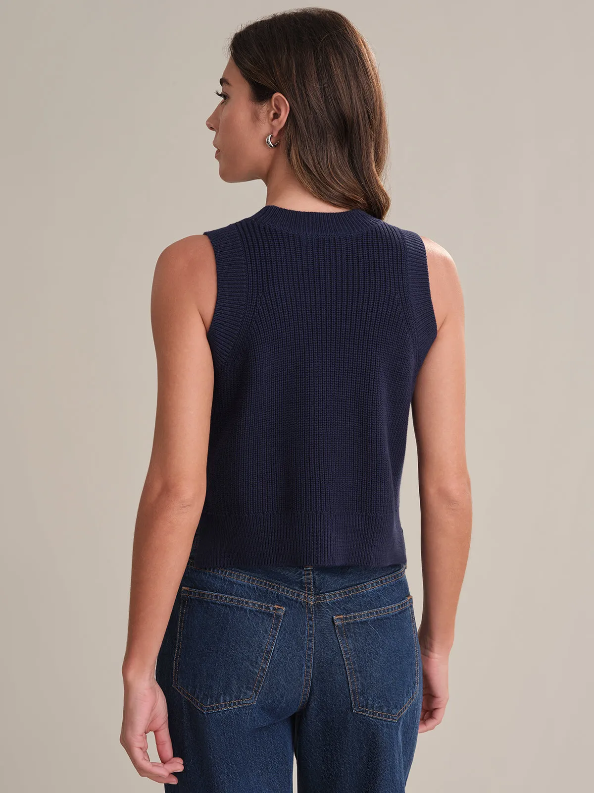 Demi High Crewneck Débardeur en Coton Bleu Foncé