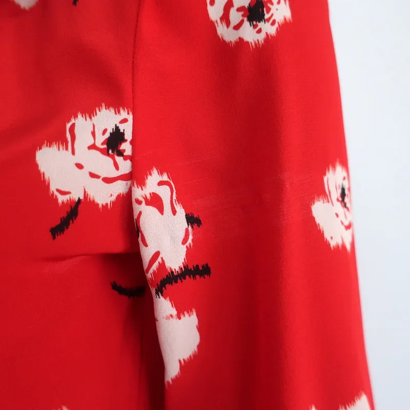 Derek Lam 10 Crosby Blouse Asymétrique Rouge à Fleurs en Soie Taille 2 Haut à Manches Longues