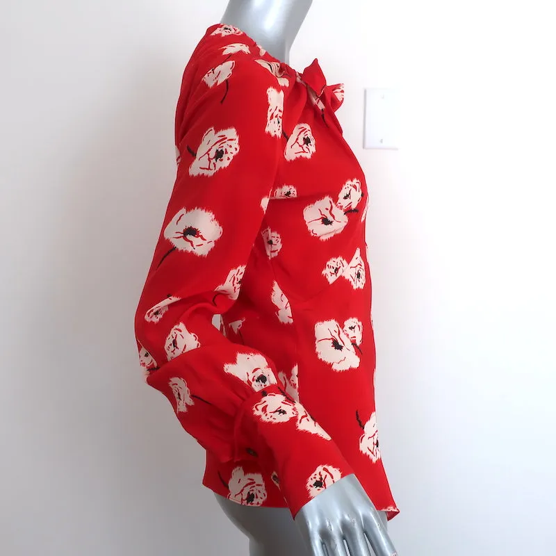 Derek Lam 10 Crosby Blouse Asymétrique Rouge à Fleurs en Soie Taille 2 Haut à Manches Longues