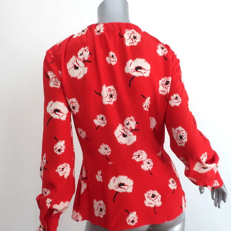 Derek Lam 10 Crosby Blouse Asymétrique Rouge à Fleurs en Soie Taille 2 Haut à Manches Longues