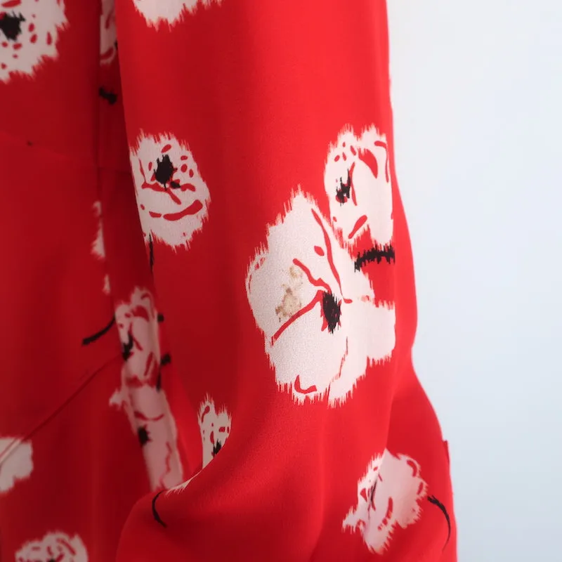 Derek Lam 10 Crosby Blouse Asymétrique Rouge à Fleurs en Soie Taille 2 Haut à Manches Longues