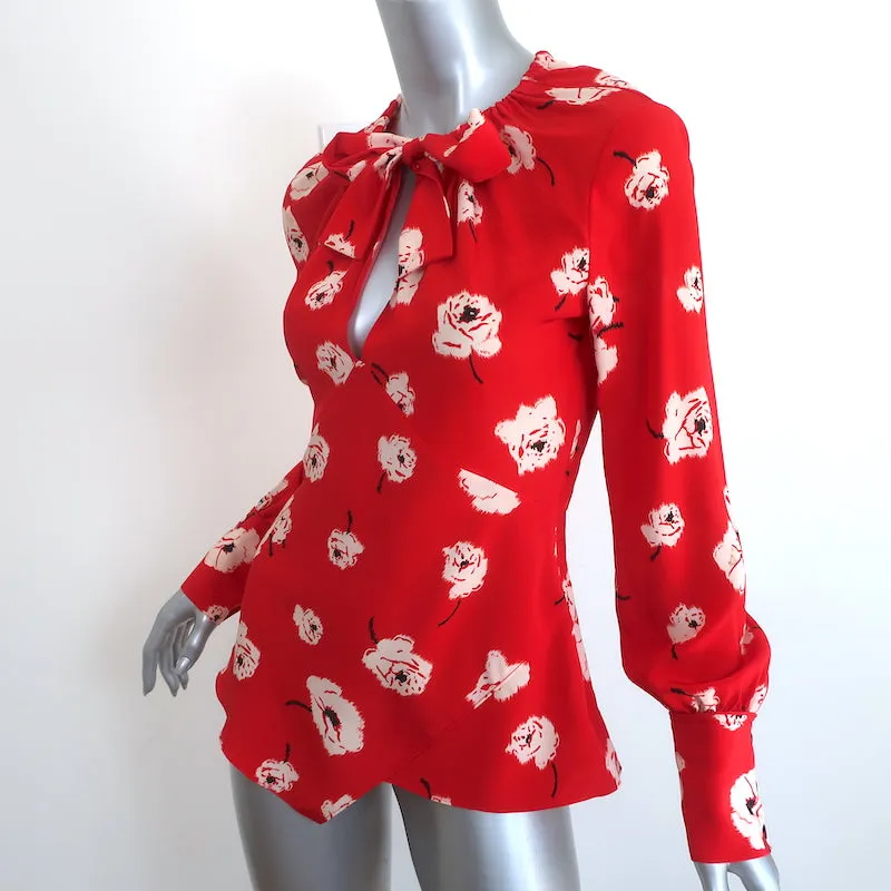 Derek Lam 10 Crosby Blouse Asymétrique Rouge à Fleurs en Soie Taille 2 Haut à Manches Longues