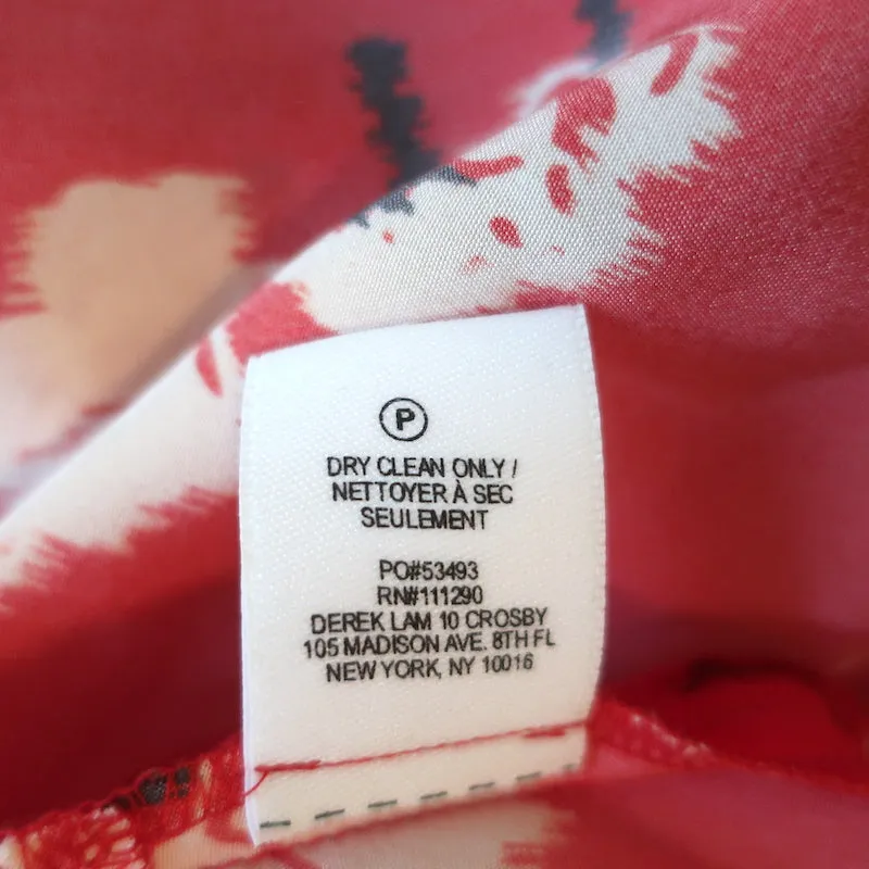 Derek Lam 10 Crosby Blouse Asymétrique Rouge à Fleurs en Soie Taille 2 Haut à Manches Longues