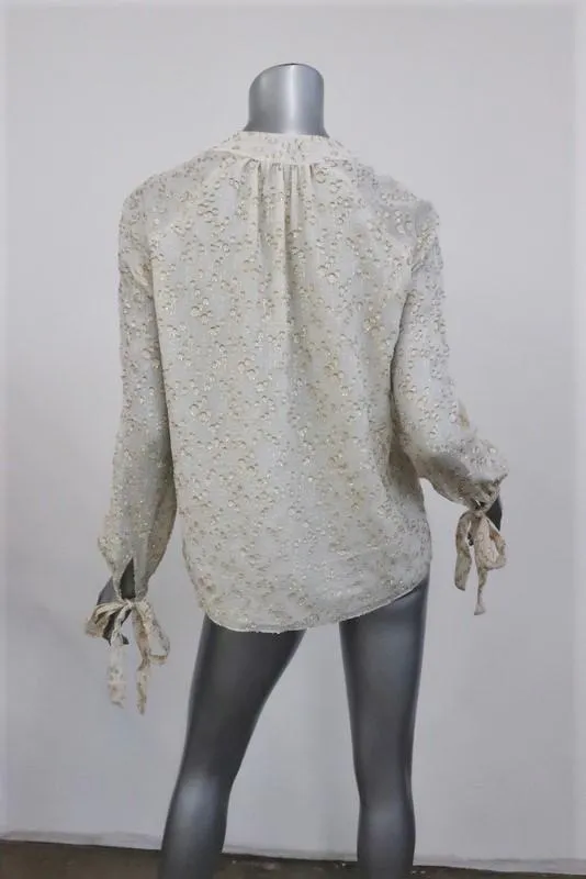 Derek Lam 10 Crosby Blouse Crème/Or Métallique Fil Coupé Taille 2 Haut à Manches Nouées