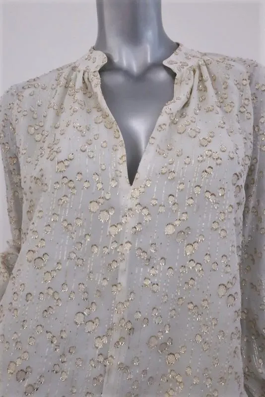 Derek Lam 10 Crosby Blouse Crème/Or Métallique Fil Coupé Taille 2 Haut à Manches Nouées