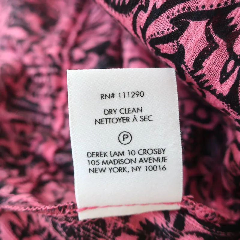 Derek Lam 10 Crosby Haut Rose Imprimé Floral en Coton Taille 2 Blouse à Col Noué NEUVE