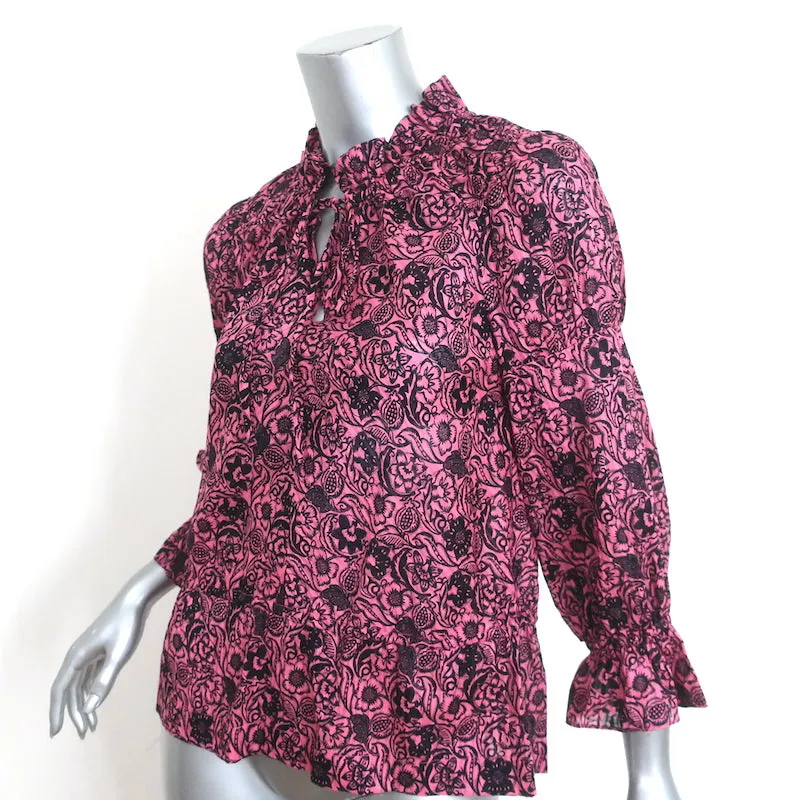 Derek Lam 10 Crosby Haut Rose Imprimé Floral en Coton Taille 2 Blouse à Col Noué NEUVE