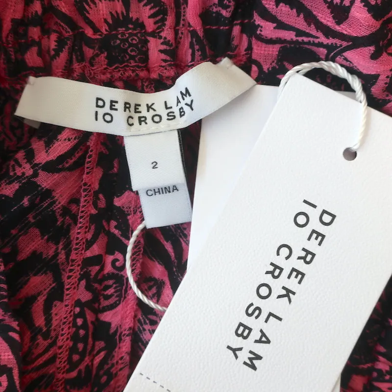Derek Lam 10 Crosby Haut Rose Imprimé Floral en Coton Taille 2 Blouse à Col Noué NEUVE