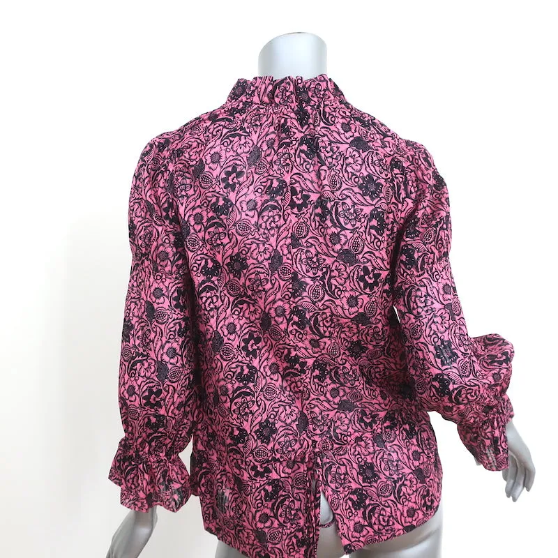 Derek Lam 10 Crosby Haut Rose Imprimé Floral en Coton Taille 2 Blouse à Col Noué NEUVE