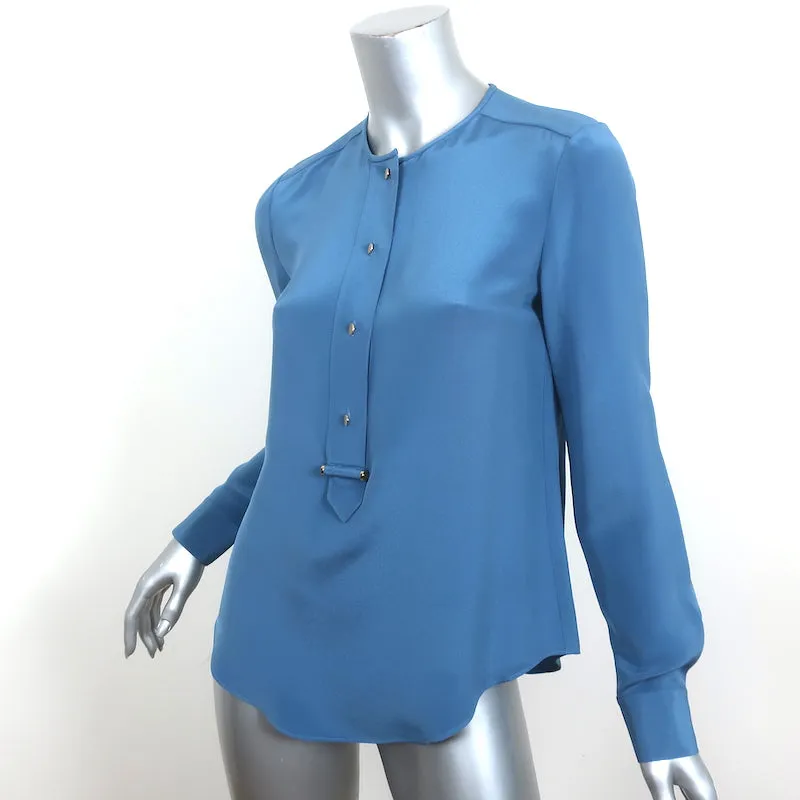 Derek Lam Blouse Demi-encolure en Soie Bleue Taille 2 Haut à Manches Longues
