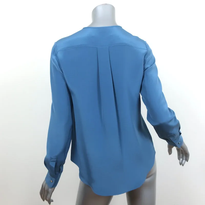 Derek Lam Blouse Demi-encolure en Soie Bleue Taille 2 Haut à Manches Longues