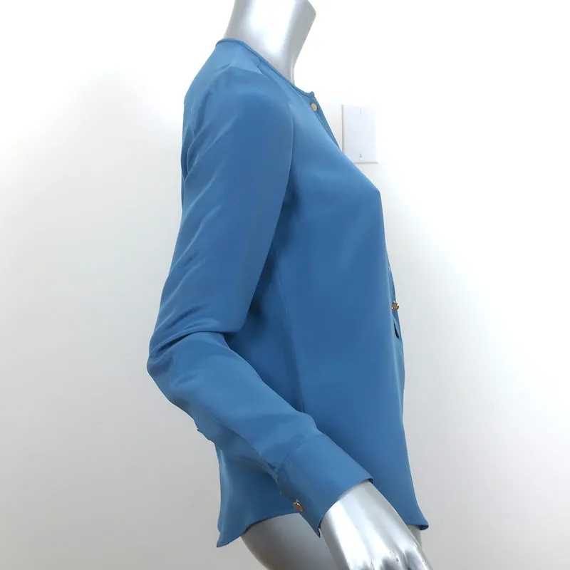 Derek Lam Blouse Demi-encolure en Soie Bleue Taille 2 Haut à Manches Longues