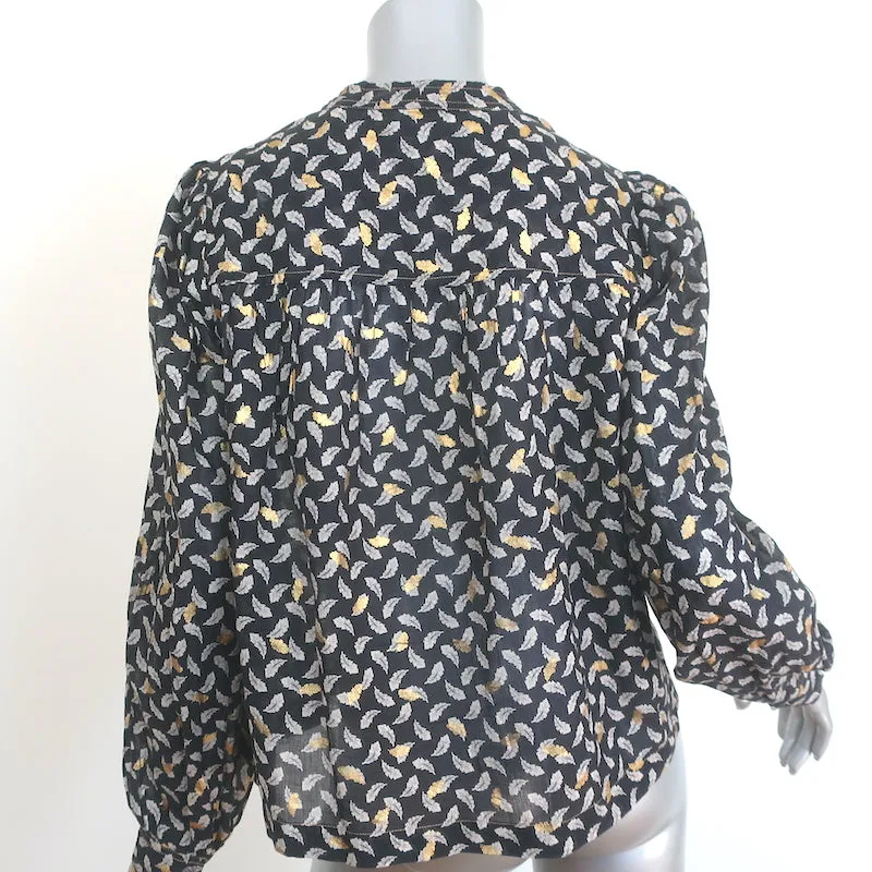 Doen Blouse à Col Noué Norma Imprimé Feuille Charbon Voile Taille Moyenne Manches Longues