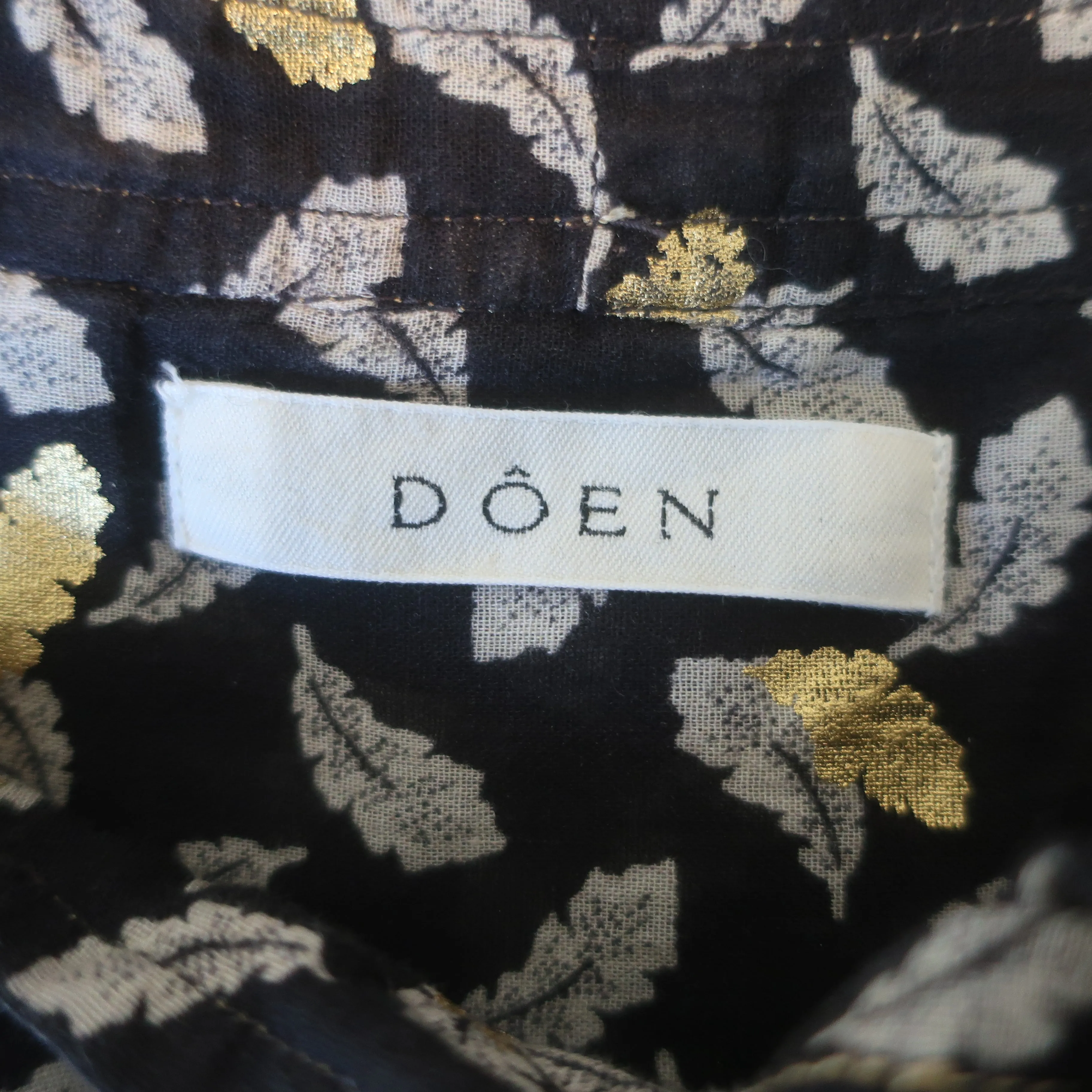Doen Blouse à Col Noué Norma Imprimé Feuille Charbon Voile Taille Moyenne Manches Longues
