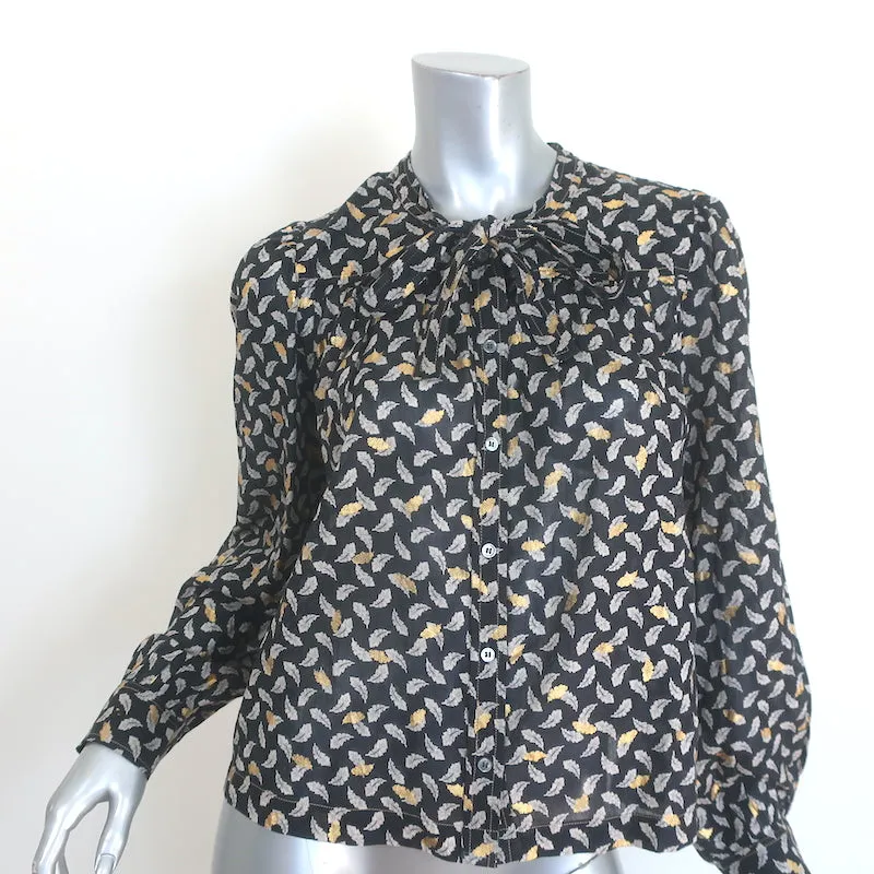 Doen Blouse à Col Noué Norma Imprimé Feuille Charbon Voile Taille Moyenne Manches Longues