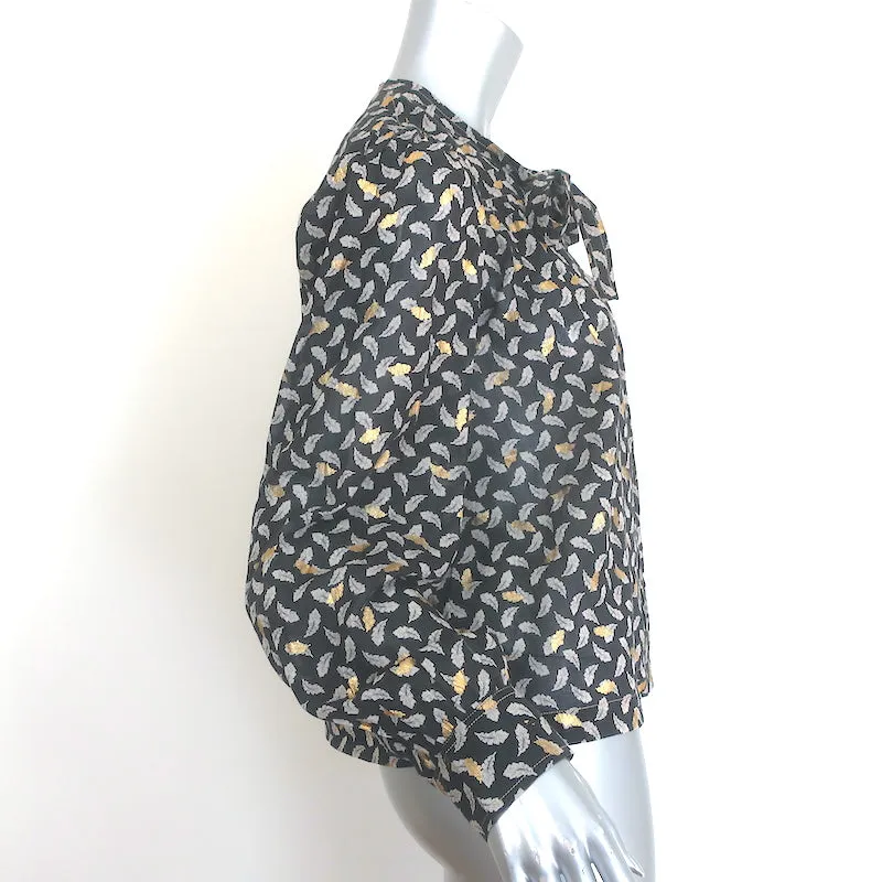 Doen Blouse à Col Noué Norma Imprimé Feuille Charbon Voile Taille Moyenne Manches Longues