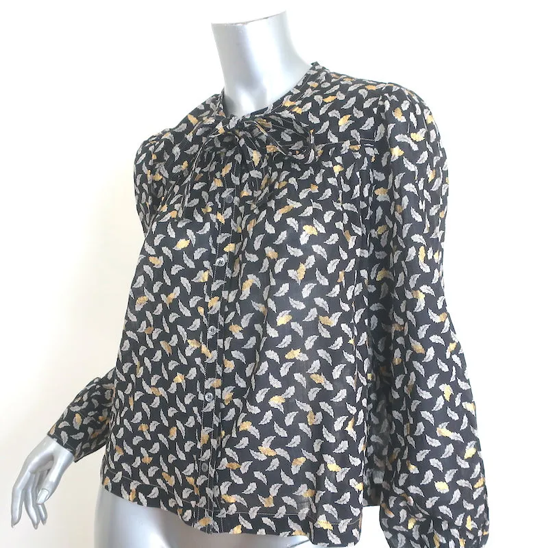Doen Blouse à Col Noué Norma Imprimé Feuille Charbon Voile Taille Moyenne Manches Longues