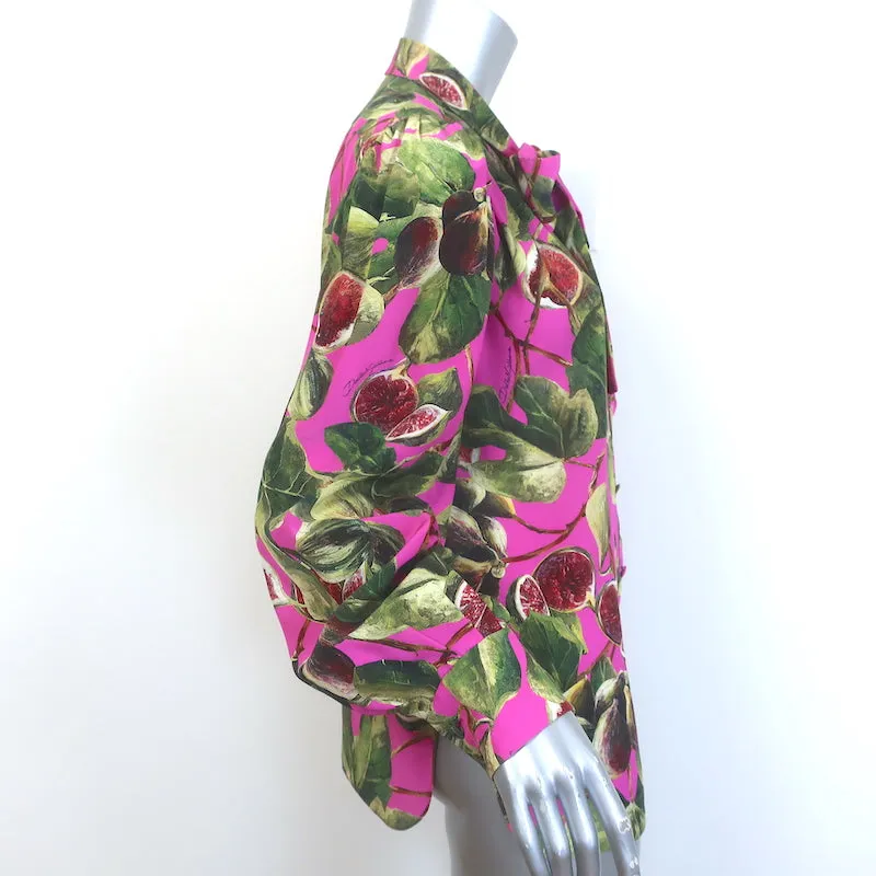 Dolce & Gabbana Blouse à Nœud Papillon Imprimé Figue Soie Rose Taille 44 Haut à Manches Longues