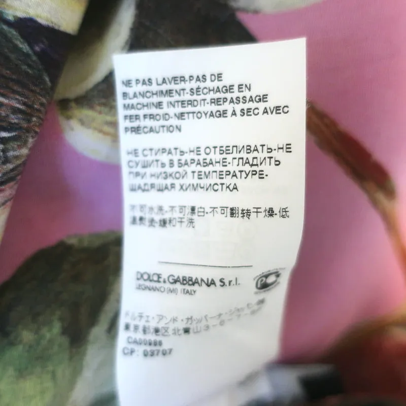 Dolce & Gabbana Blouse à Nœud Papillon Imprimé Figue Soie Rose Taille 44 Haut à Manches Longues
