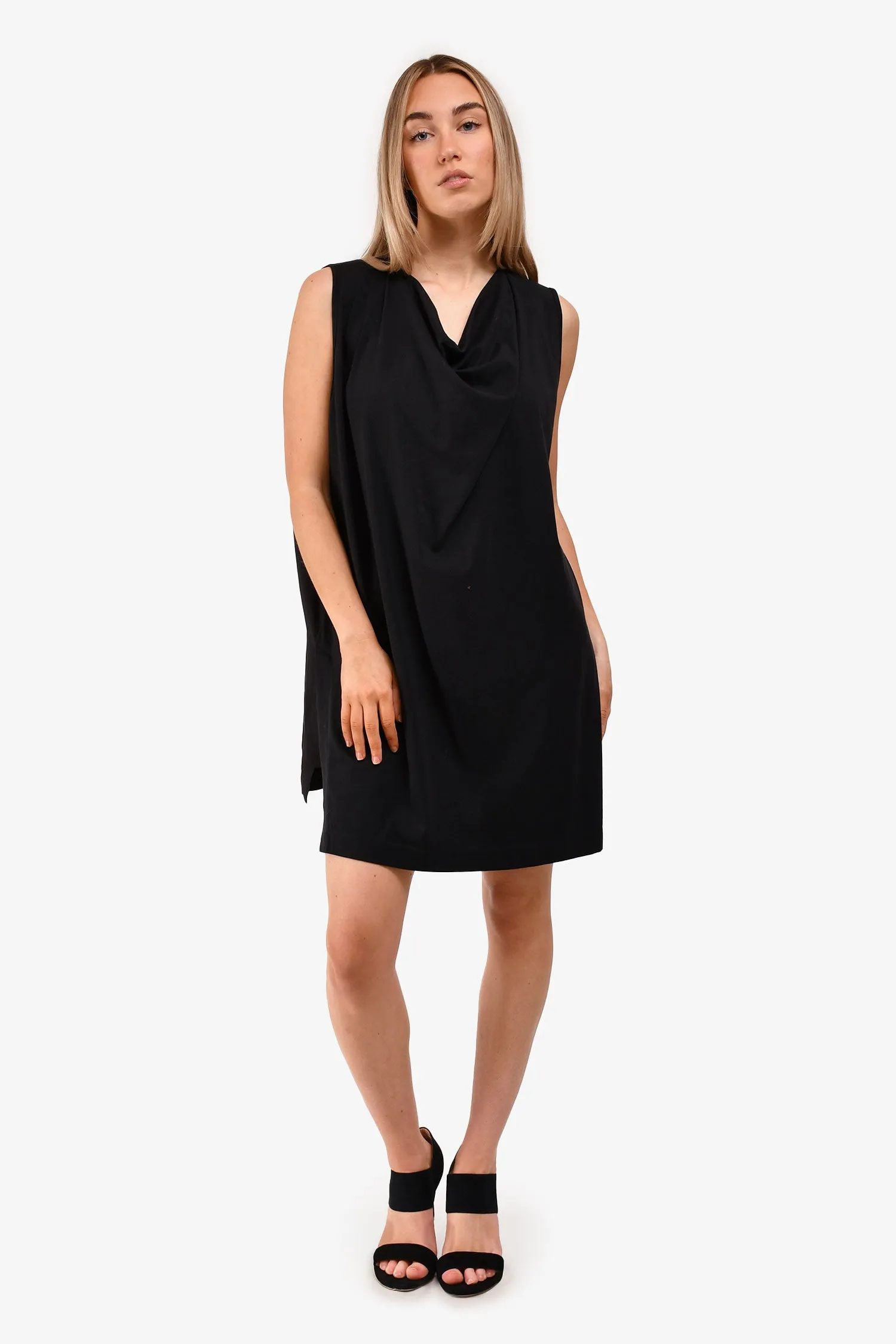 Dries Van Noten Robe mini en mélange de coton noir à encolure enveloppante Taille L