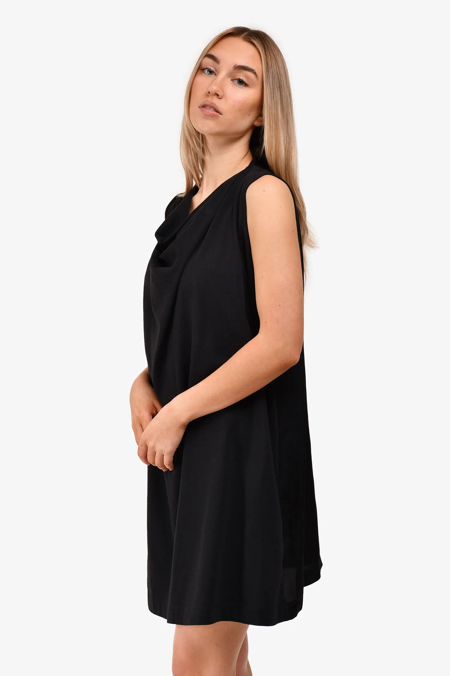 Dries Van Noten Robe mini en mélange de coton noir à encolure enveloppante Taille L