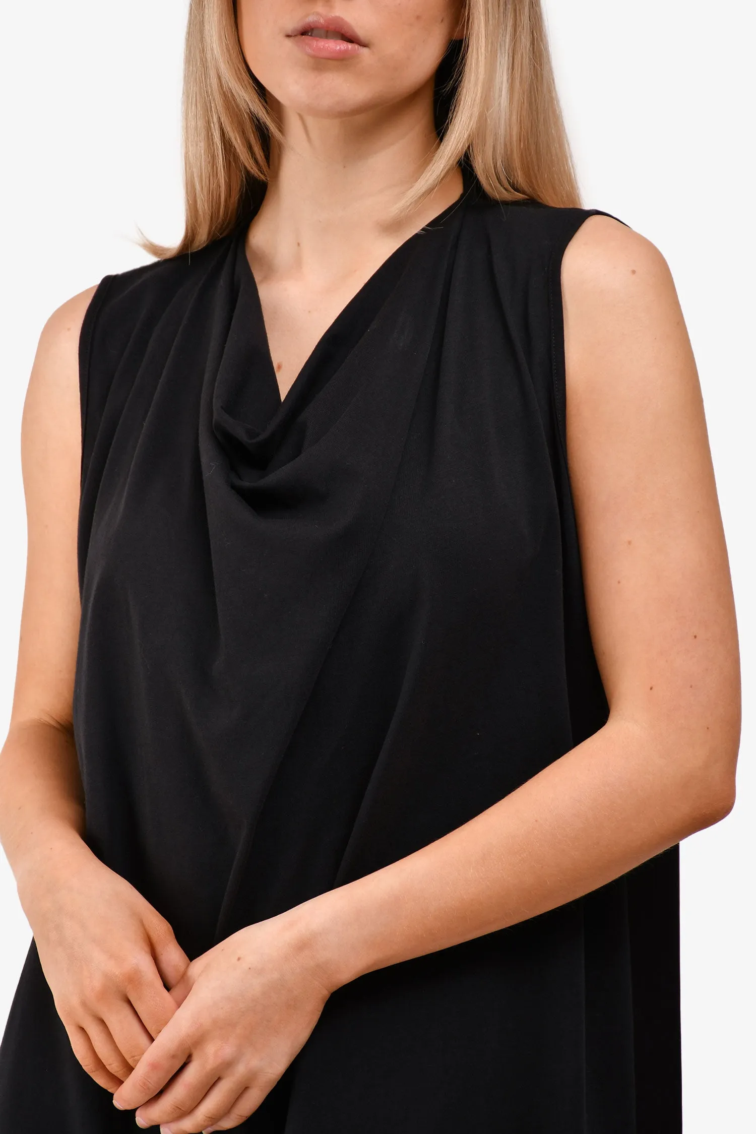 Dries Van Noten Robe mini en mélange de coton noir à encolure enveloppante Taille L